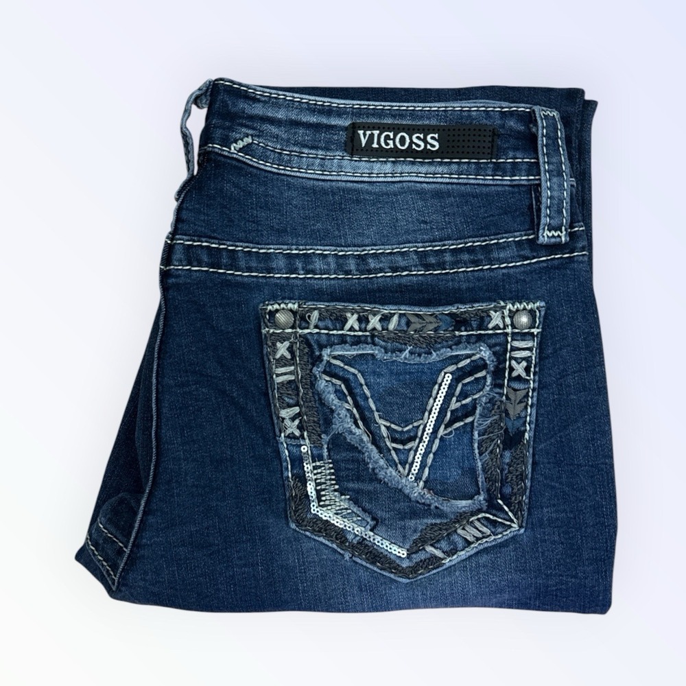 Vigoss Jeans Women 8 Blue Denim Heritage Fit Whiskered Y2k Skinny Leg Streetwear